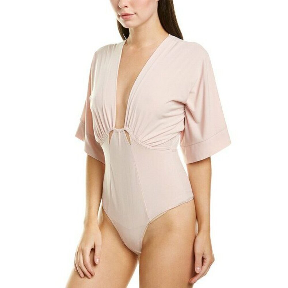BCBGMAXAZRIA Plunging V-Neck Cutout Bodysuit In Rose Smoke Size M $200